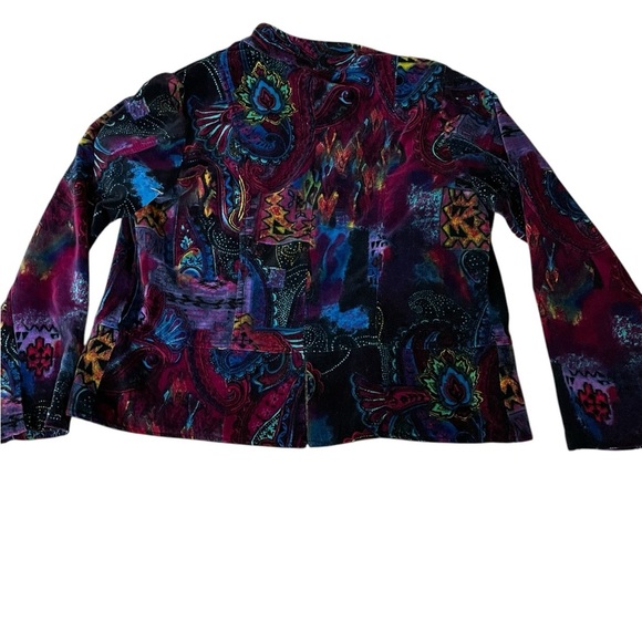Chico's Jacket Womens Red Paisley Open Front Long Sleeve Blazer Ladies Size 2/M - Picture 3 of 8